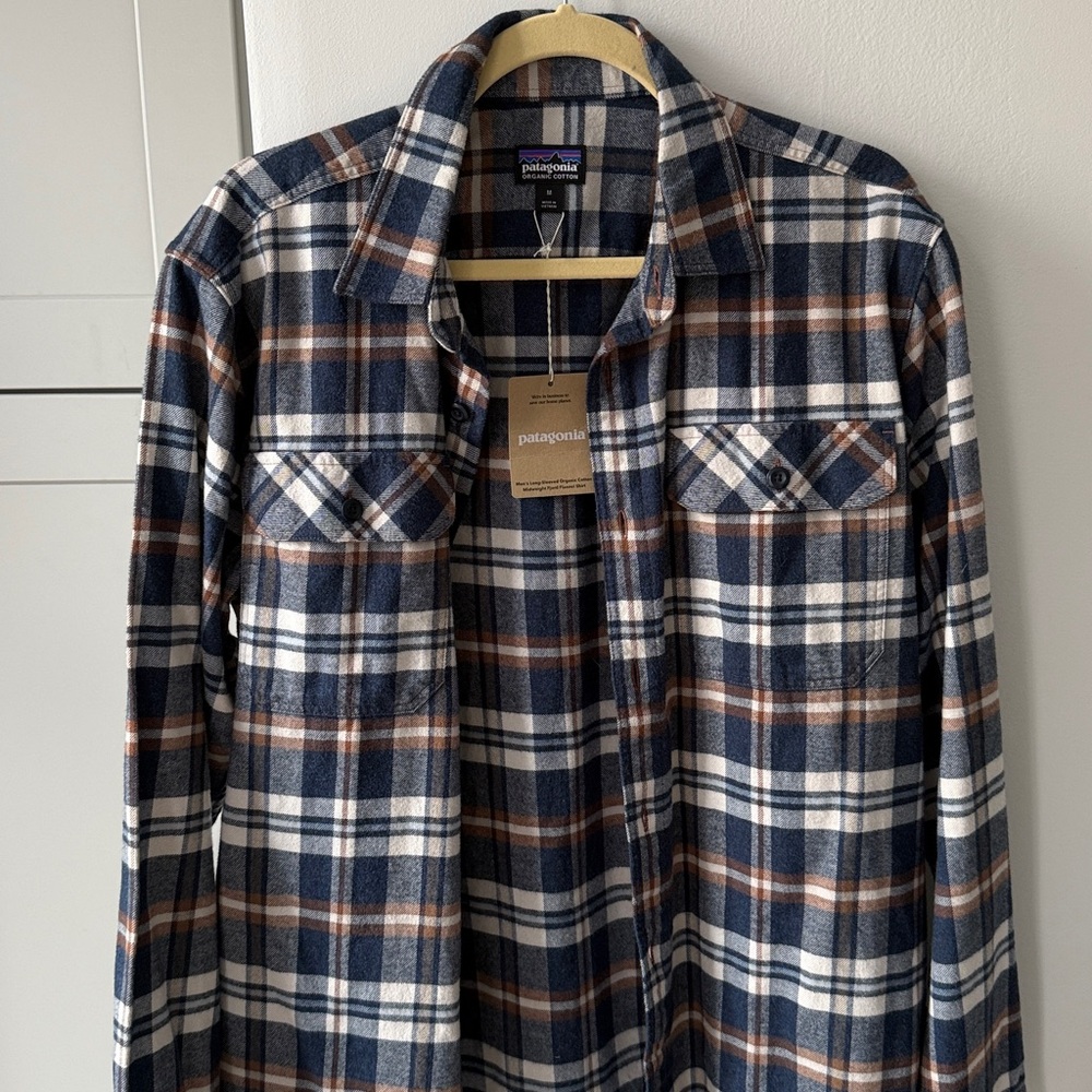 Patagonia Blue, Brown & Cream Plaid Flannel Shirt